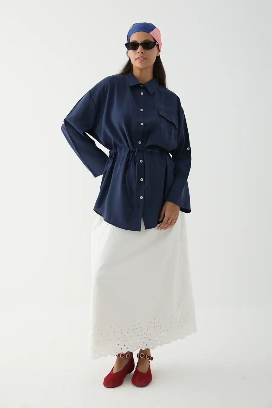 Tencel-Bluse mit verstellbarem Taillenzug und Brusttasche