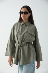 Tencel-Bluse mit verstellbarem Taillenzug und Brusttasche