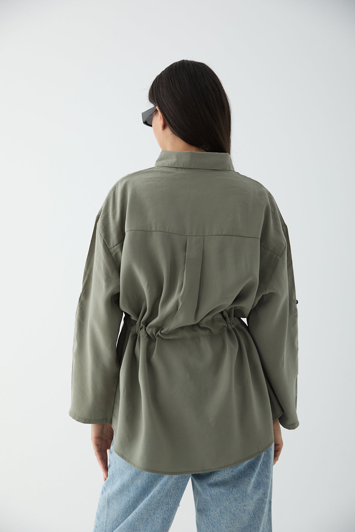 Tencel-Bluse mit verstellbarem Taillenzug und Brusttasche