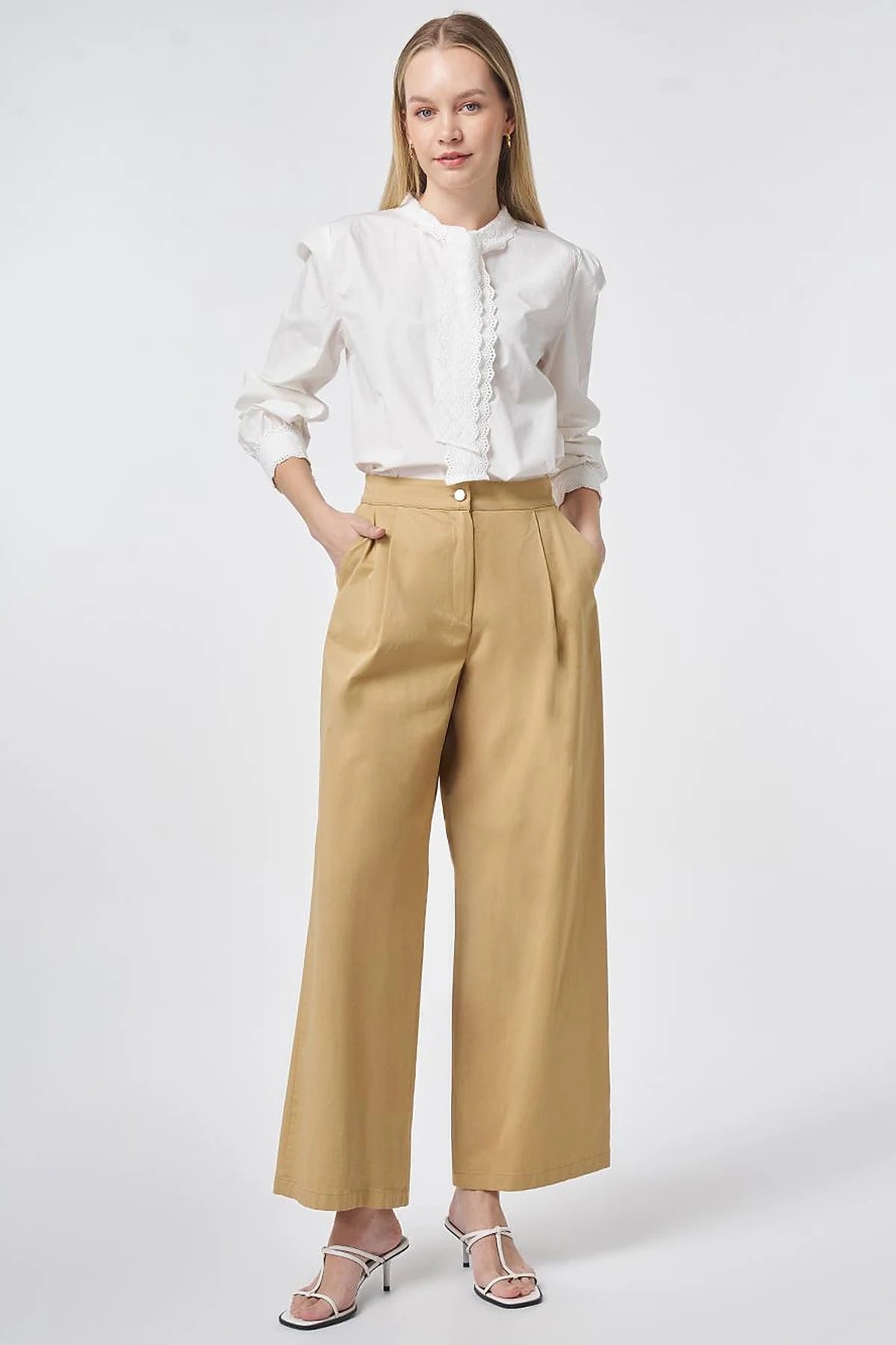 Wide-Leg Bundfaltenhose aus Baumwolle-Mix
