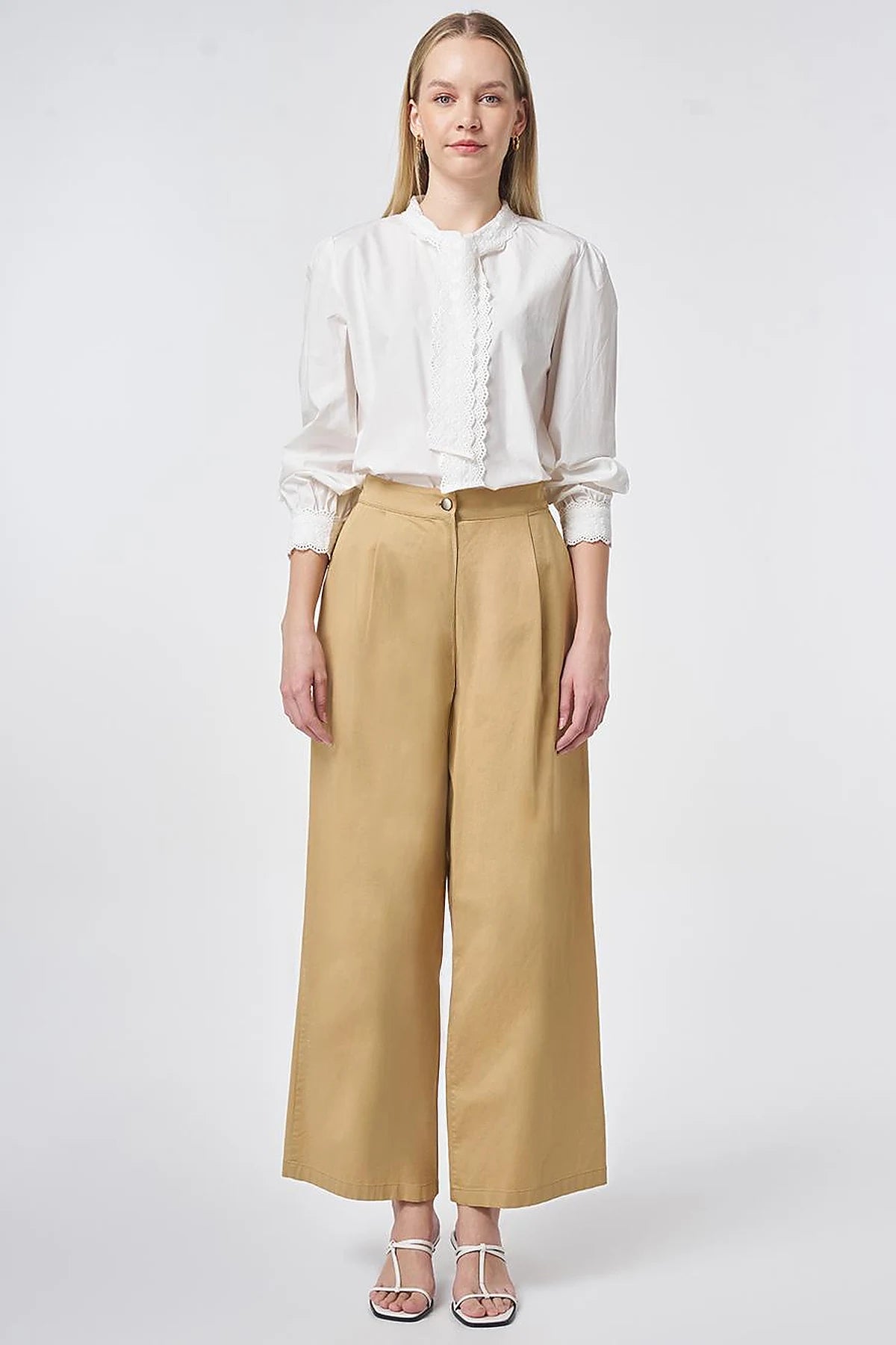 Wide-Leg Bundfaltenhose aus Baumwolle-Mix