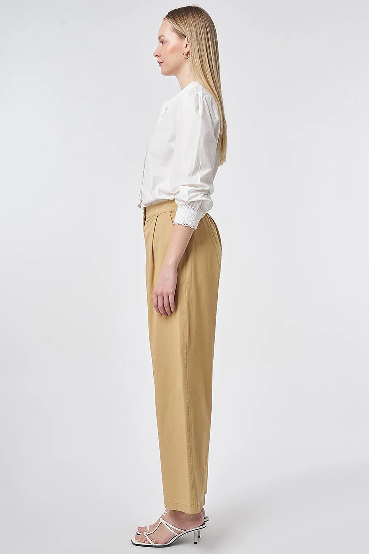 Wide-Leg Bundfaltenhose aus Baumwolle-Mix