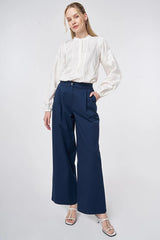 Wide-Leg Bundfaltenhose aus Baumwolle-Mix