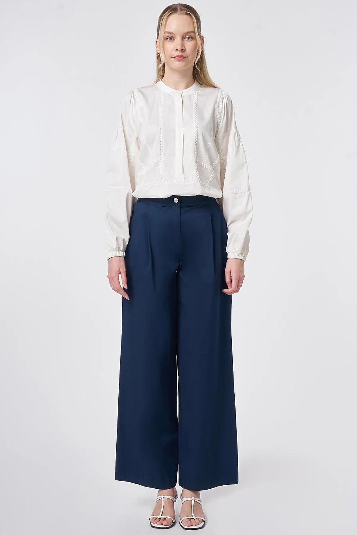Wide-Leg Bundfaltenhose aus Baumwolle-Mix