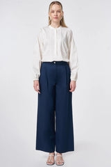 Wide-Leg Bundfaltenhose aus Baumwolle-Mix
