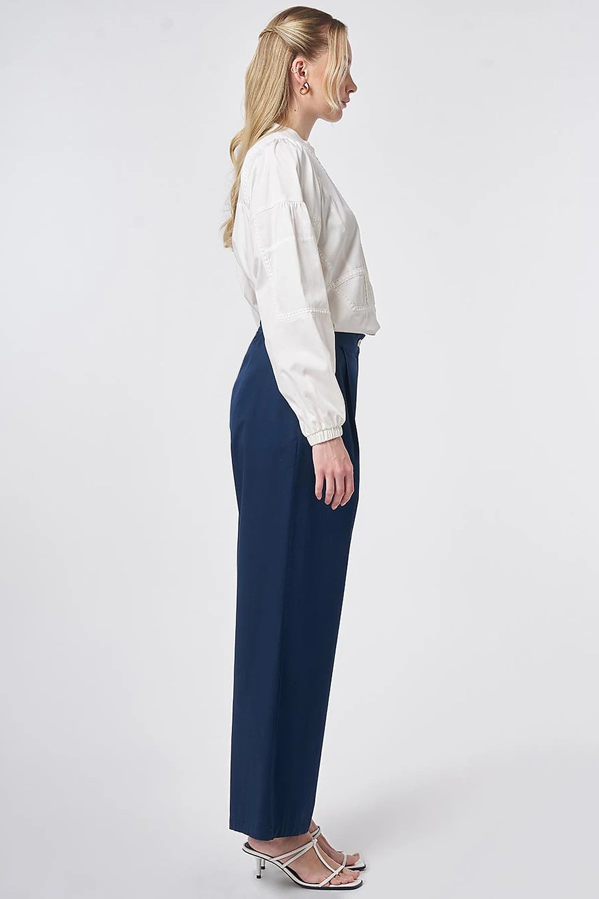 Wide-Leg Bundfaltenhose aus Baumwolle-Mix