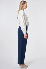 Wide-Leg Bundfaltenhose aus Baumwolle-Mix