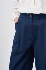 Wide-Leg Bundfaltenhose aus Baumwolle-Mix