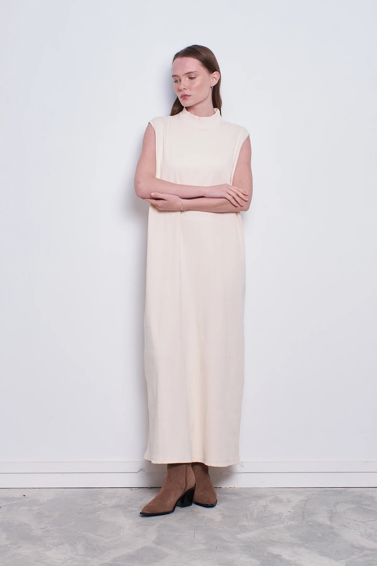 Ärmelloses Rippstrick-Maxikleid