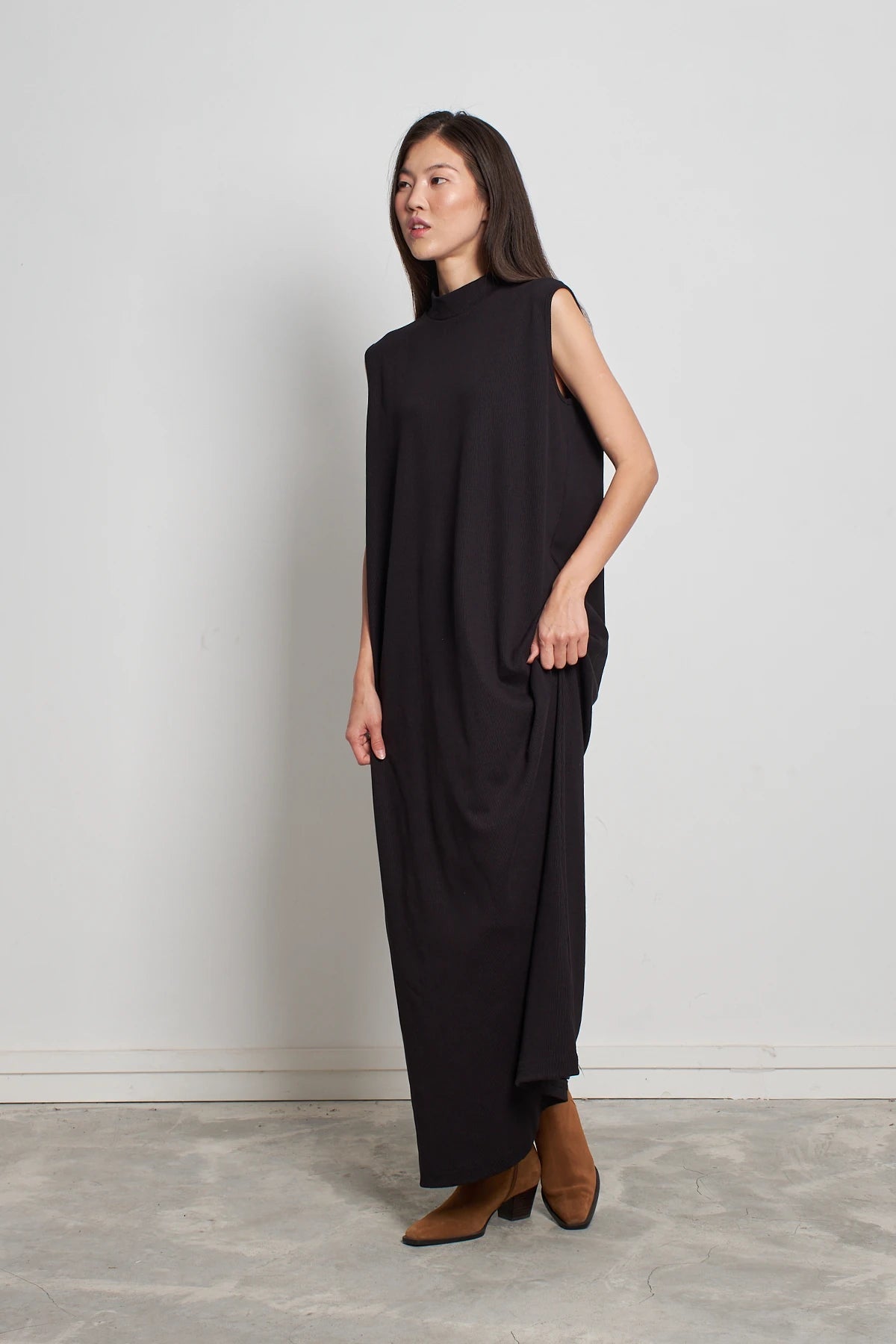 Ärmelloses Rippstrick-Maxikleid